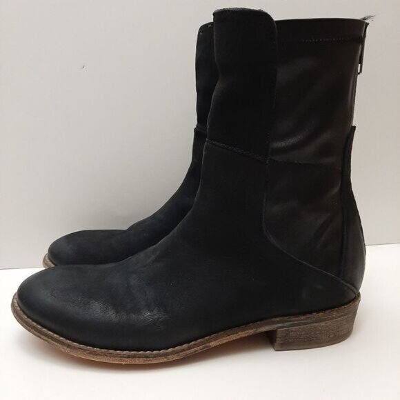 REBELS Mixed Media Short Boots Soft Genuine Leather Modern Black Sz 6 M - Picture 8 of 16